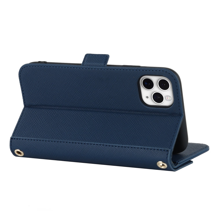 For iPhone 11 Pro Max Cross Texture Lanyard Leather Phone Case