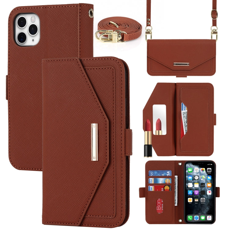 For iPhone 11 Pro Max Cross Texture Lanyard Leather Phone Case