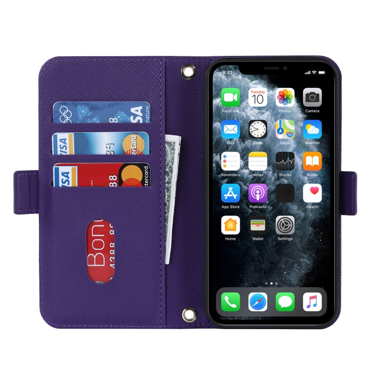 For iPhone 11 Pro Max Cross Texture Lanyard Leather Phone Case