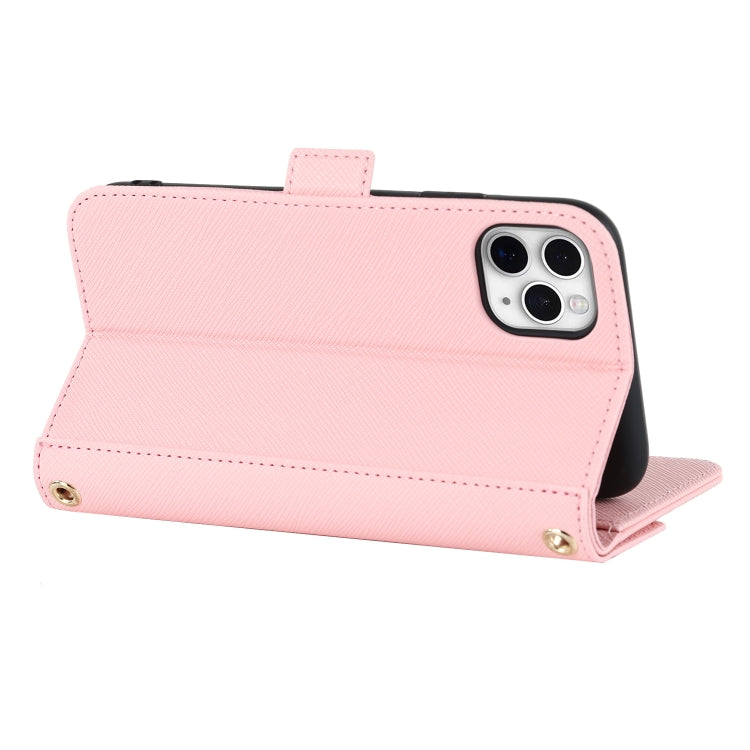 For iPhone 11 Pro Max Cross Texture Lanyard Leather Phone Case