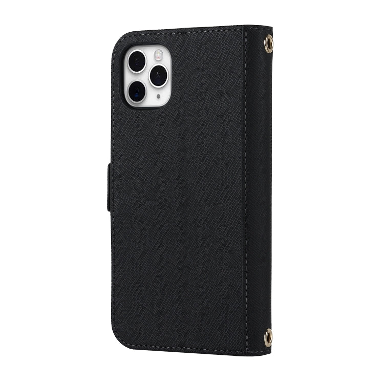 For iPhone 11 Pro Cross Texture Lanyard Leather Phone Case