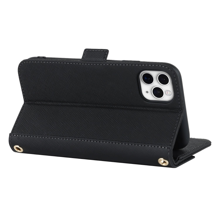 For iPhone 11 Pro Cross Texture Lanyard Leather Phone Case