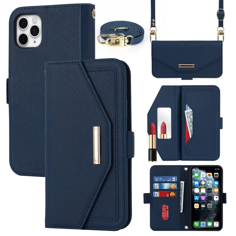 For iPhone 11 Pro Cross Texture Lanyard Leather Phone Case
