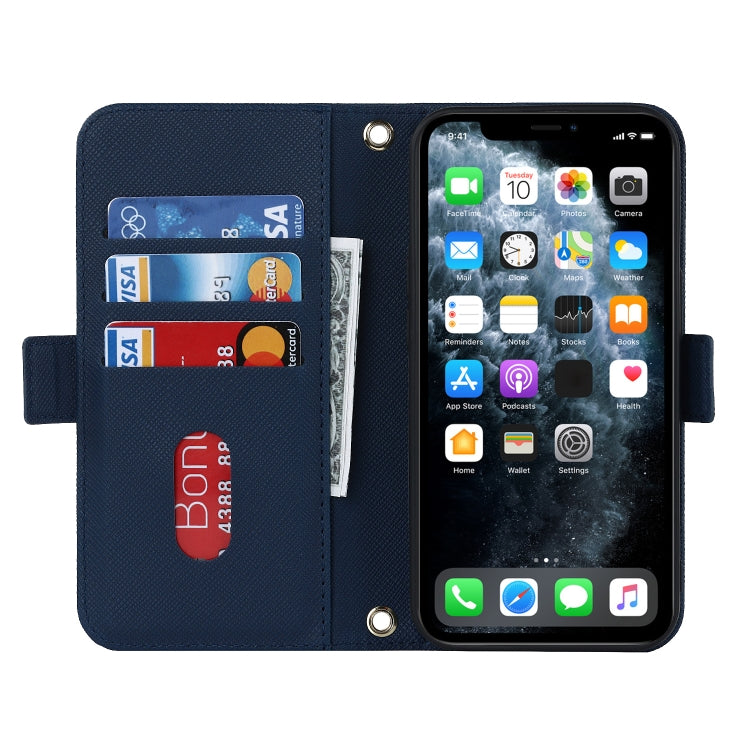 For iPhone 11 Pro Cross Texture Lanyard Leather Phone Case