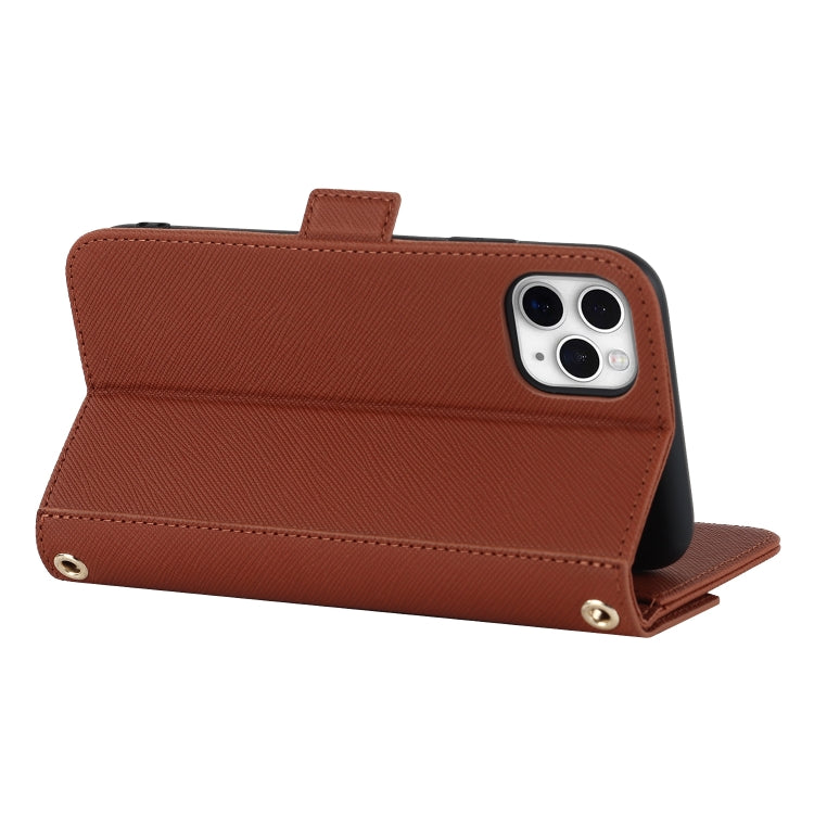 For iPhone 11 Pro Cross Texture Lanyard Leather Phone Case