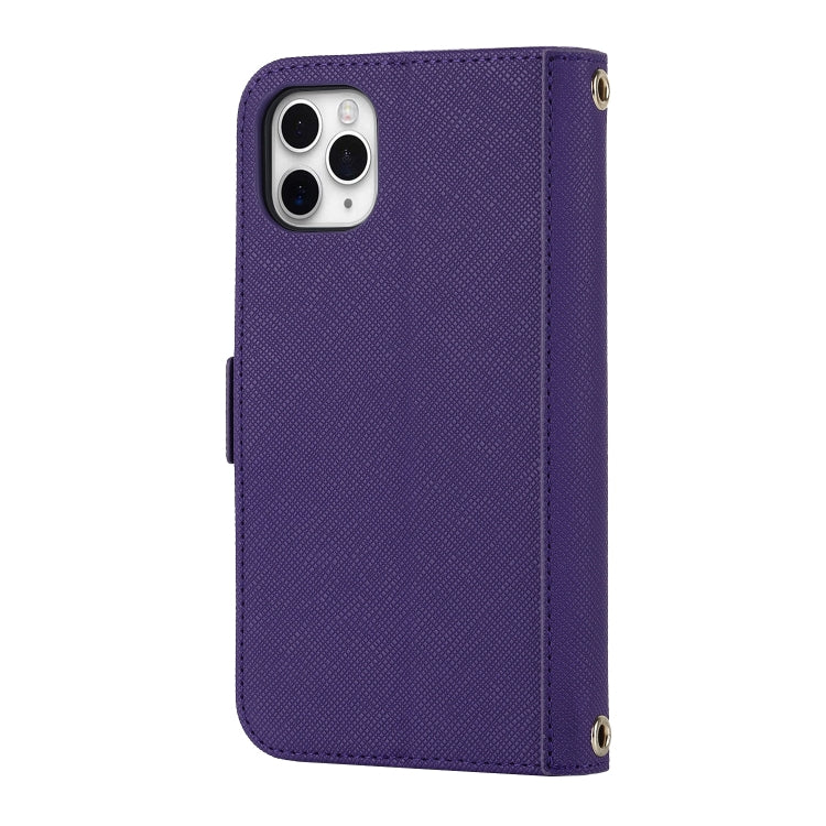 For iPhone 11 Pro Cross Texture Lanyard Leather Phone Case