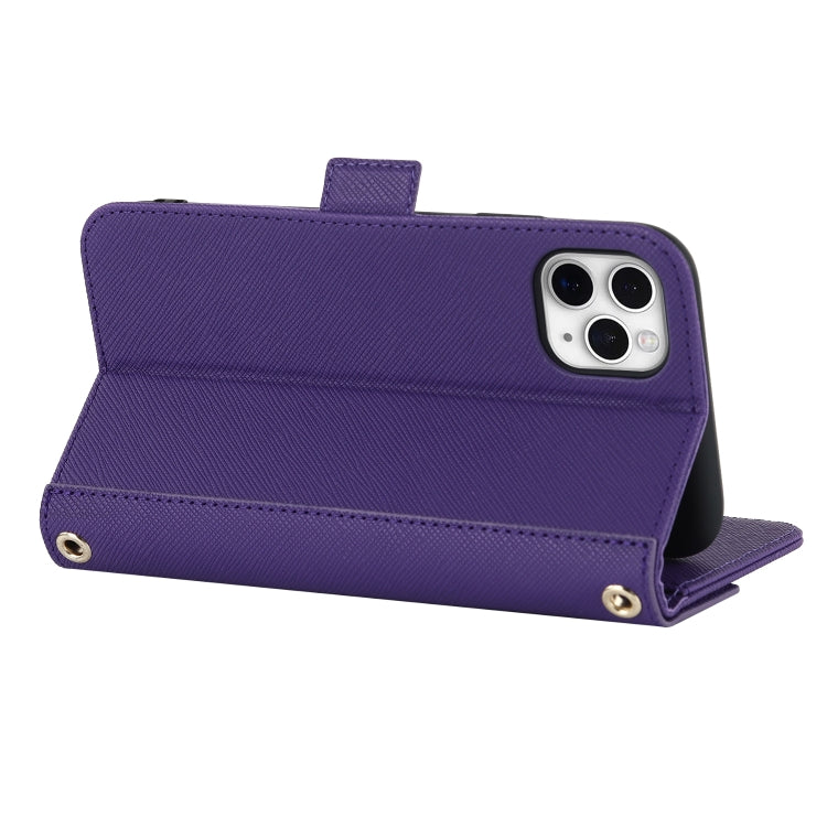 For iPhone 11 Pro Cross Texture Lanyard Leather Phone Case