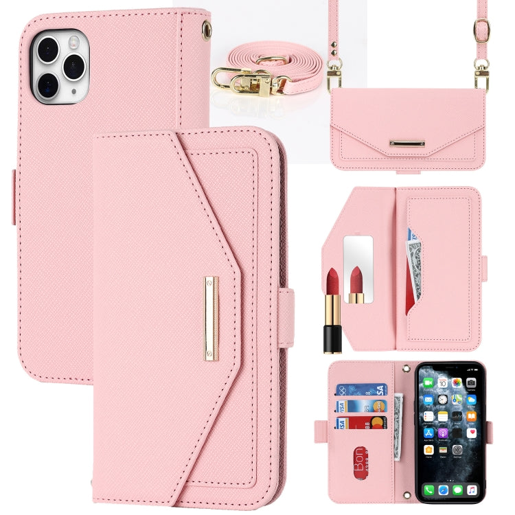 For iPhone 11 Pro Cross Texture Lanyard Leather Phone Case