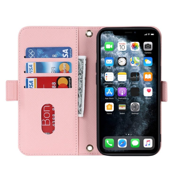 For iPhone 11 Pro Cross Texture Lanyard Leather Phone Case