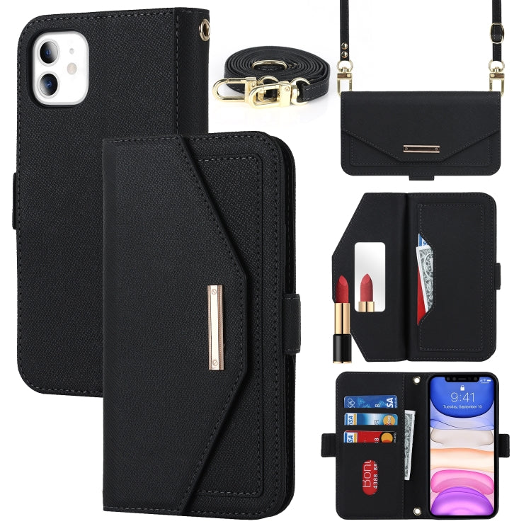 For iPhone 11 Cross Texture Lanyard Leather Phone Case