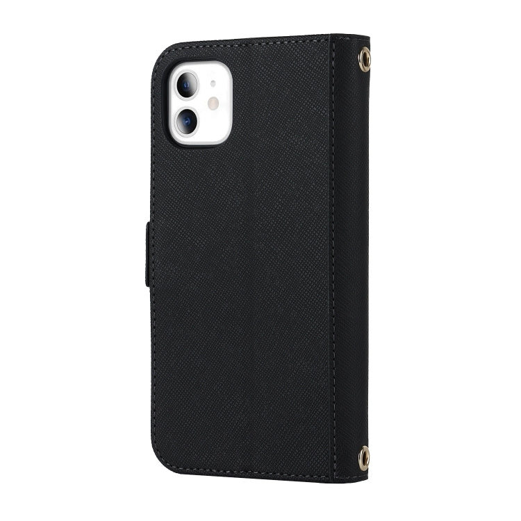 For iPhone 11 Cross Texture Lanyard Leather Phone Case