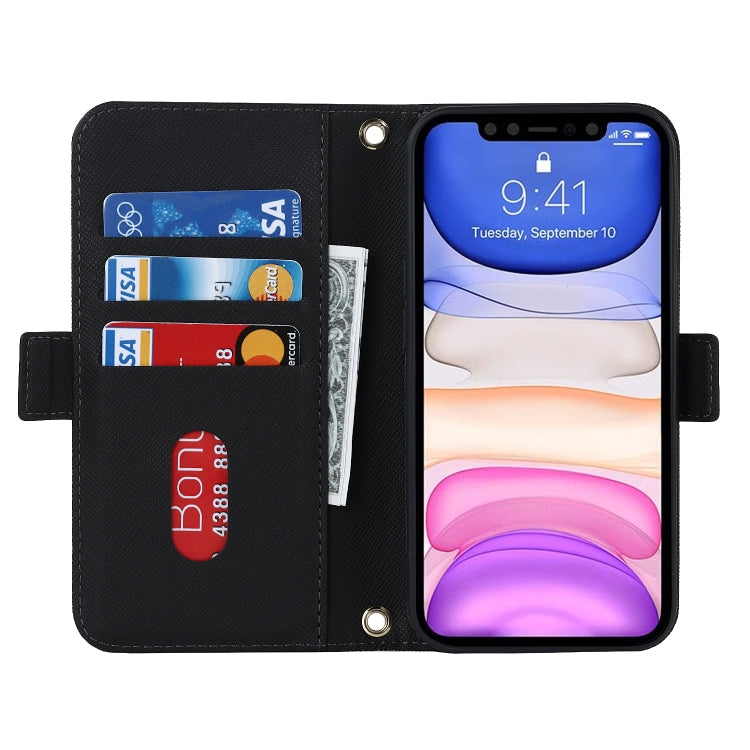 For iPhone 11 Cross Texture Lanyard Leather Phone Case