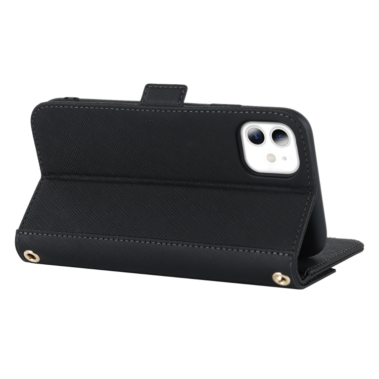 For iPhone 11 Cross Texture Lanyard Leather Phone Case
