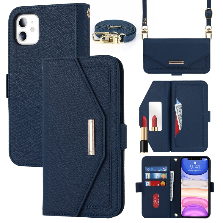 For iPhone 11 Cross Texture Lanyard Leather Phone Case