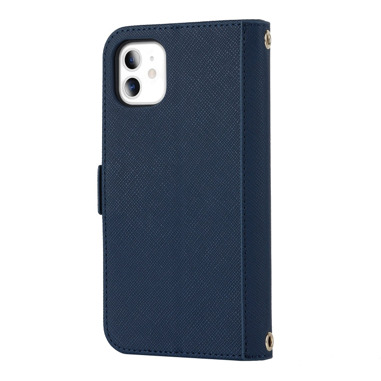 For iPhone 11 Cross Texture Lanyard Leather Phone Case