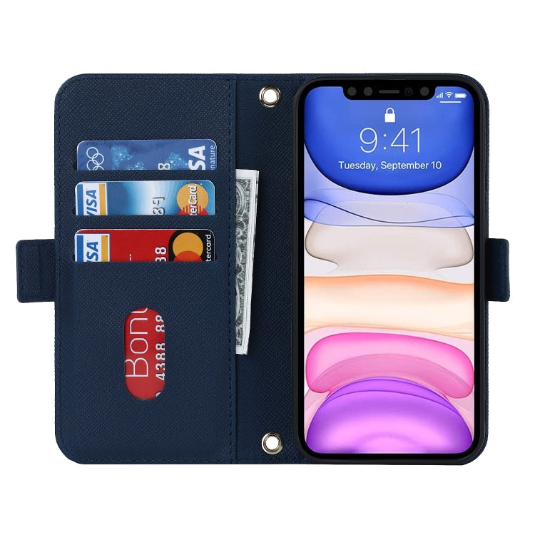 For iPhone 11 Cross Texture Lanyard Leather Phone Case