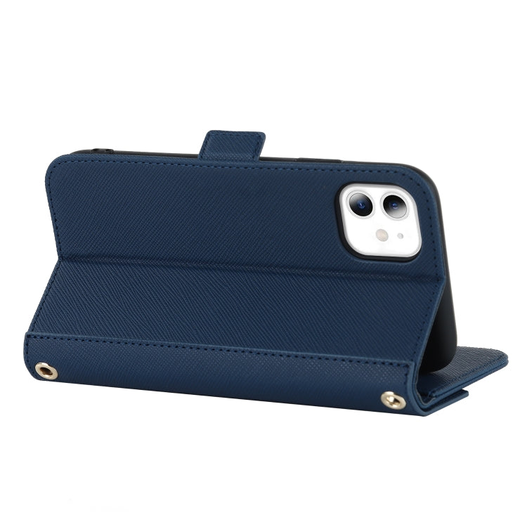 For iPhone 11 Cross Texture Lanyard Leather Phone Case