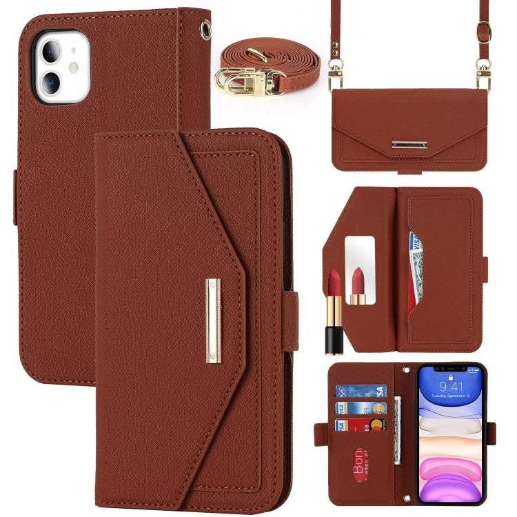 For iPhone 11 Cross Texture Lanyard Leather Phone Case