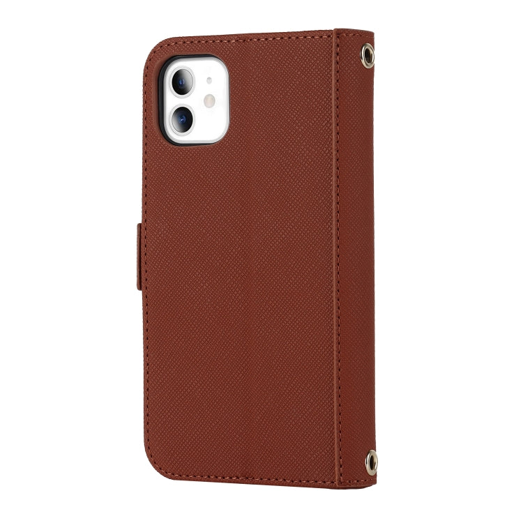For iPhone 11 Cross Texture Lanyard Leather Phone Case