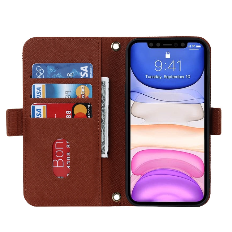 For iPhone 11 Cross Texture Lanyard Leather Phone Case