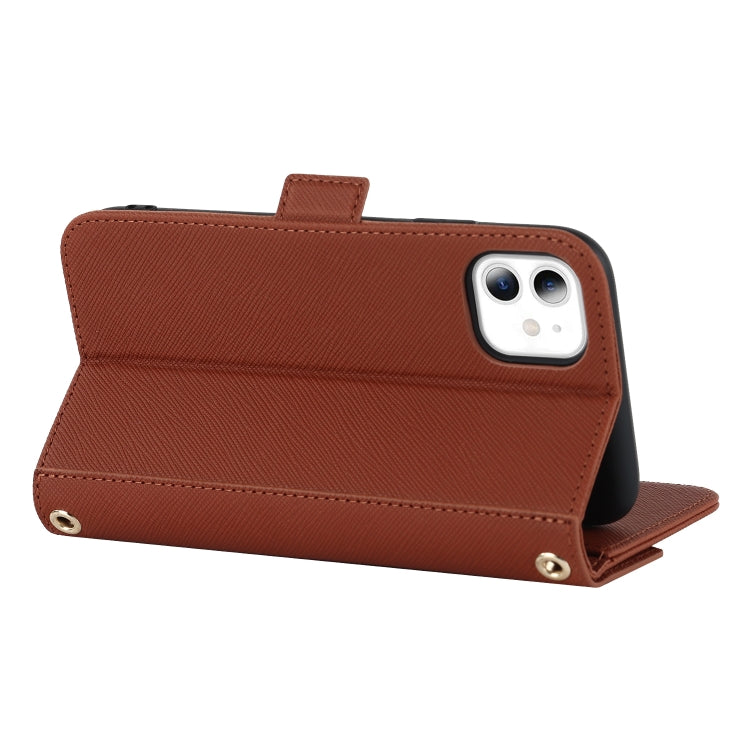 For iPhone 11 Cross Texture Lanyard Leather Phone Case