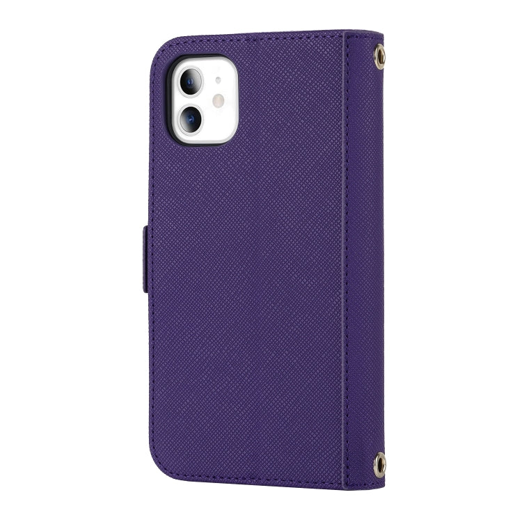 For iPhone 11 Cross Texture Lanyard Leather Phone Case