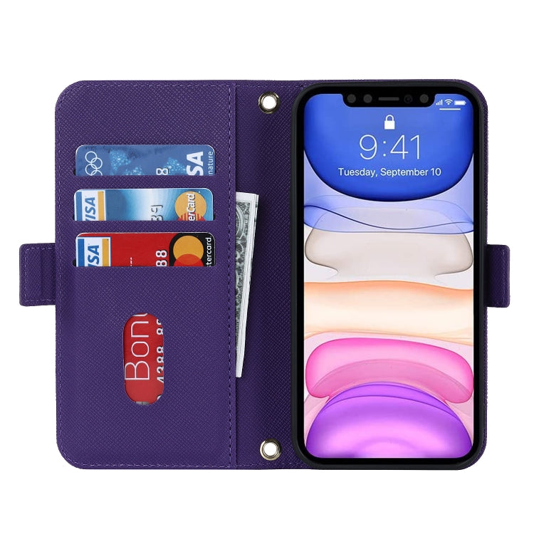 For iPhone 11 Cross Texture Lanyard Leather Phone Case