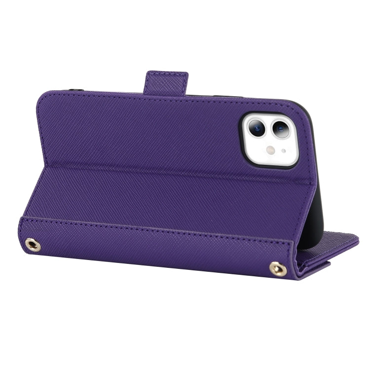 For iPhone 11 Cross Texture Lanyard Leather Phone Case