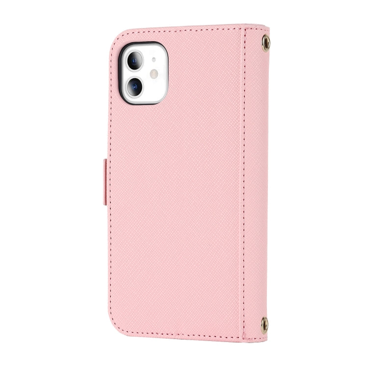 For iPhone 11 Cross Texture Lanyard Leather Phone Case