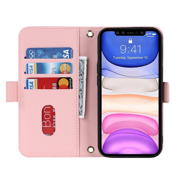 For iPhone 11 Cross Texture Lanyard Leather Phone Case
