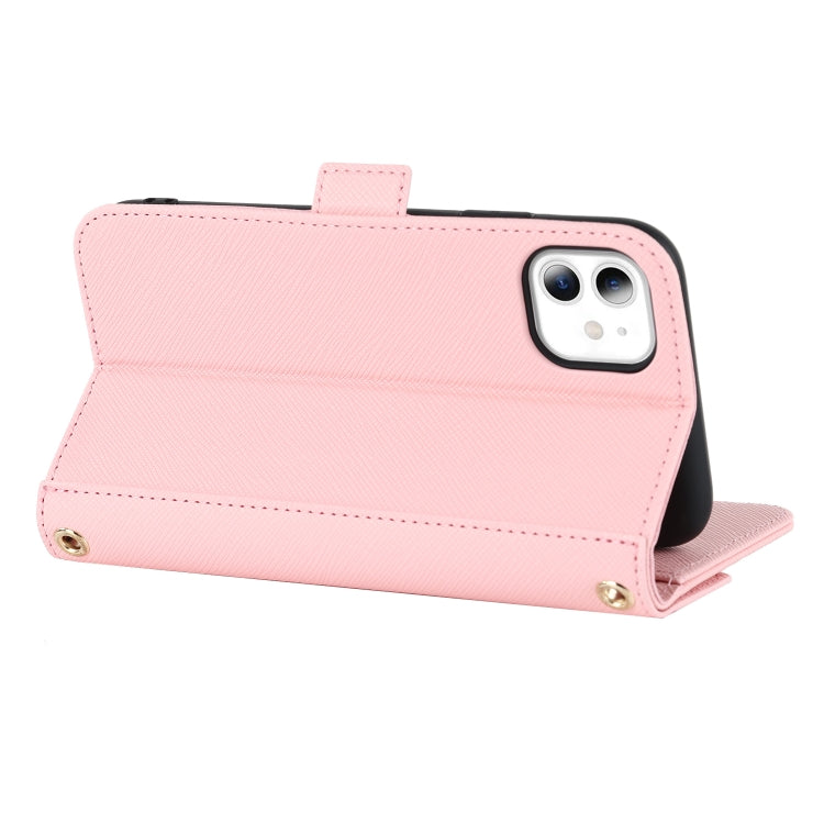 For iPhone 11 Cross Texture Lanyard Leather Phone Case