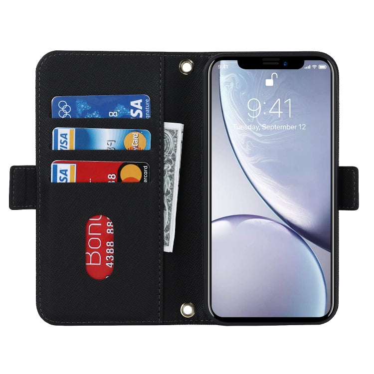 For iPhone XR Cross Texture Lanyard Leather Phone Case