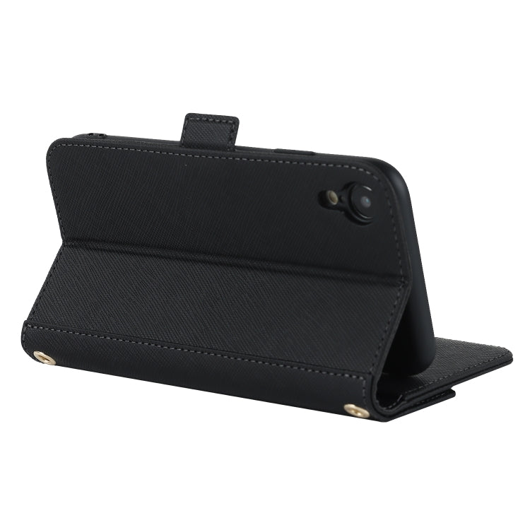 For iPhone XR Cross Texture Lanyard Leather Phone Case