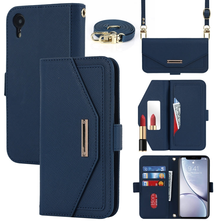 For iPhone XR Cross Texture Lanyard Leather Phone Case
