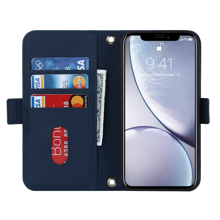 For iPhone XR Cross Texture Lanyard Leather Phone Case