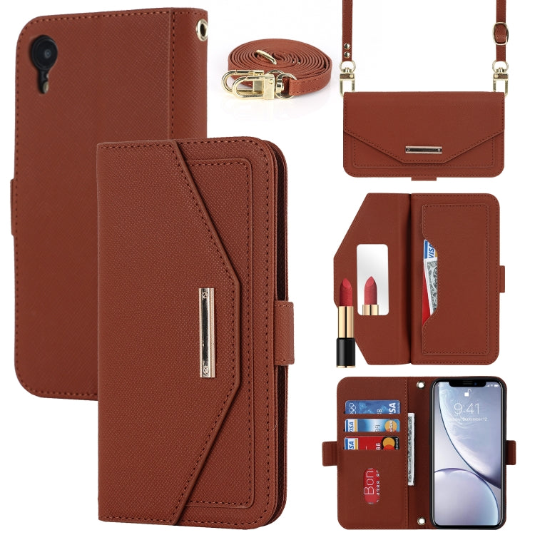 For iPhone XR Cross Texture Lanyard Leather Phone Case