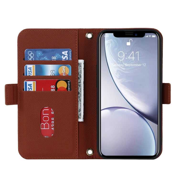 For iPhone XR Cross Texture Lanyard Leather Phone Case
