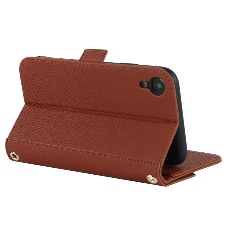For iPhone XR Cross Texture Lanyard Leather Phone Case