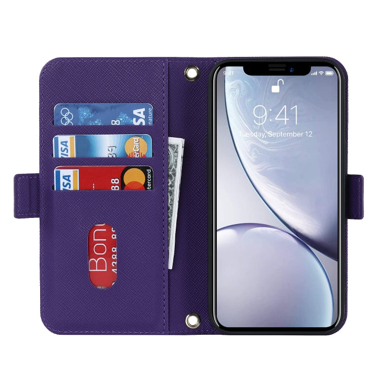 For iPhone XR Cross Texture Lanyard Leather Phone Case