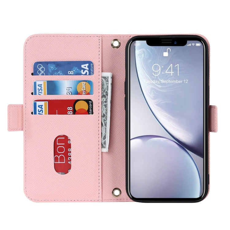 For iPhone XR Cross Texture Lanyard Leather Phone Case