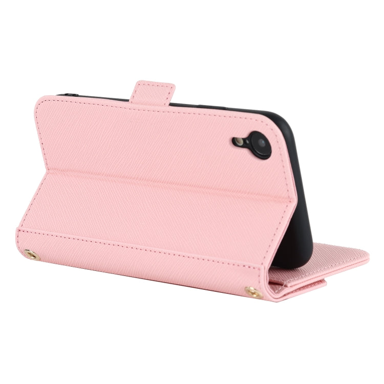 For iPhone XR Cross Texture Lanyard Leather Phone Case