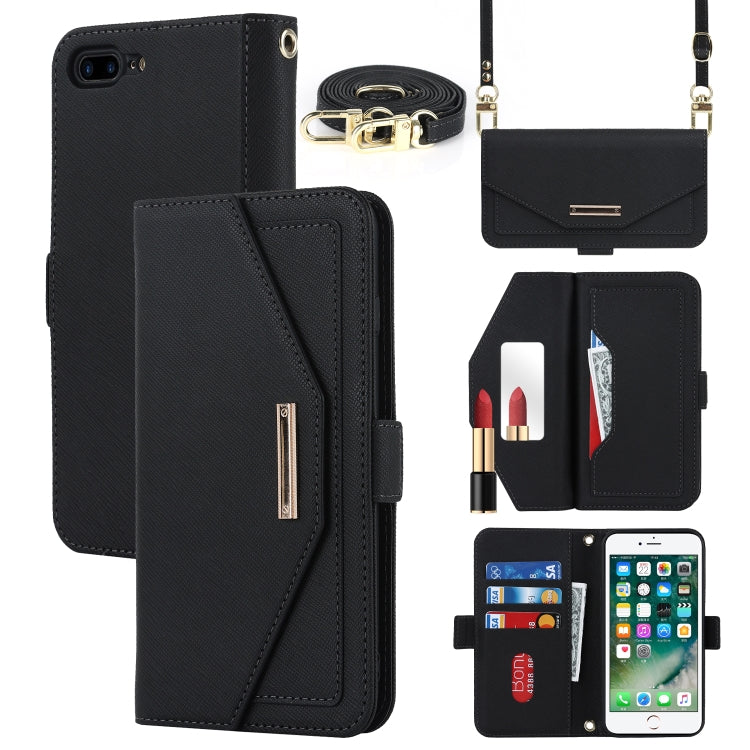 For iPhone 8 Plus / 7 Plus Cross Texture Lanyard Leather Phone Case