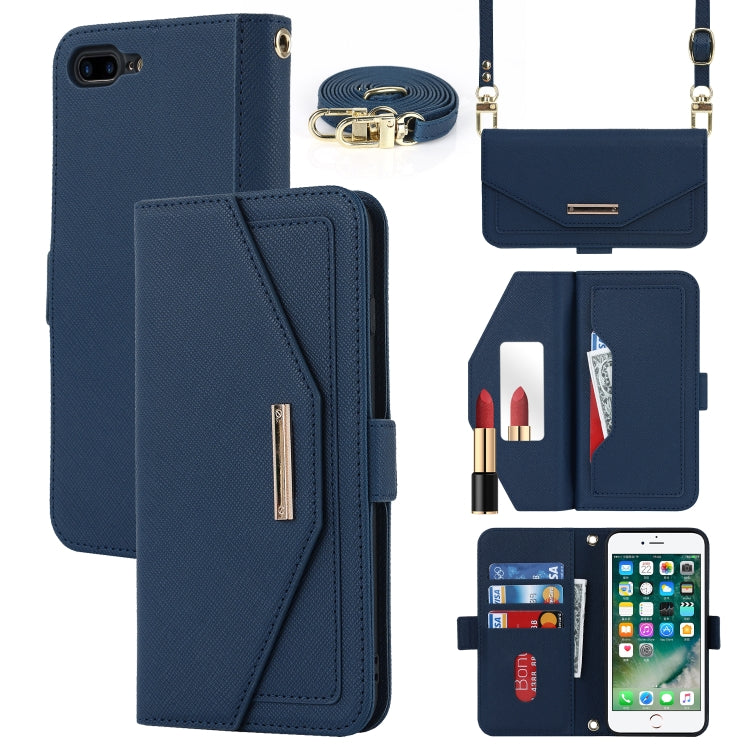 For iPhone 8 Plus / 7 Plus Cross Texture Lanyard Leather Phone Case