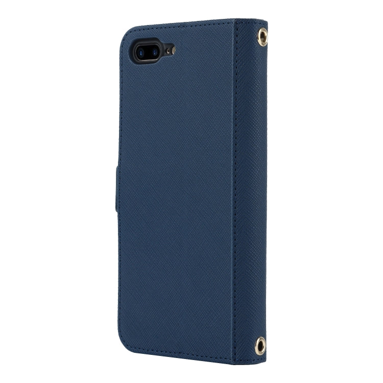 For iPhone 8 Plus / 7 Plus Cross Texture Lanyard Leather Phone Case
