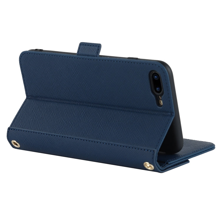 For iPhone 8 Plus / 7 Plus Cross Texture Lanyard Leather Phone Case