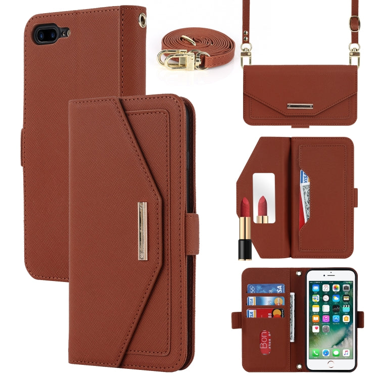 For iPhone 8 Plus / 7 Plus Cross Texture Lanyard Leather Phone Case