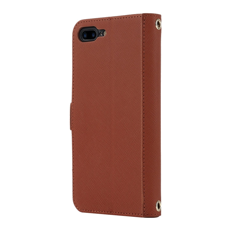 For iPhone 8 Plus / 7 Plus Cross Texture Lanyard Leather Phone Case