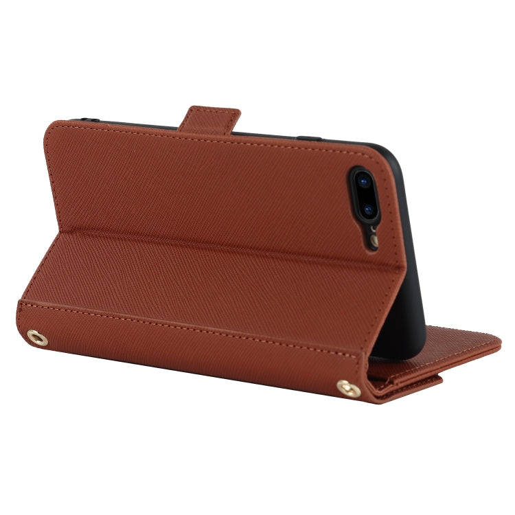 For iPhone 8 Plus / 7 Plus Cross Texture Lanyard Leather Phone Case