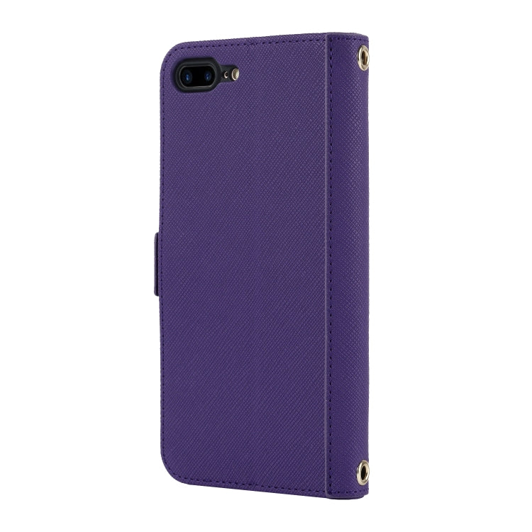 For iPhone 8 Plus / 7 Plus Cross Texture Lanyard Leather Phone Case