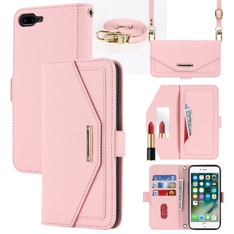 For iPhone 8 Plus / 7 Plus Cross Texture Lanyard Leather Phone Case